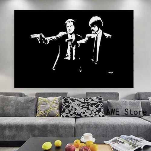 Pulp Fiction Samuel L Jacks on Travolta black monochrome living room decoration home wall art decor poster No Frame
