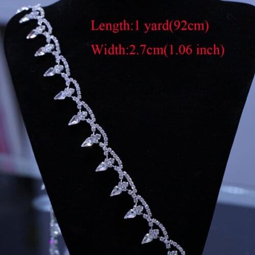 Free Shipping 5yards AAA-Grade Silver Finish Crystal Rhinestone Trim Sew On Rhinestone Chain Applique for Wedding Gown RT053101