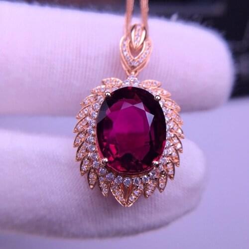 E401 Tourmaline Pendant Fine Jewelry Real 18 K Gold 100% Natural Rubi Tourmaline 7.1ct Gemstones Diamond Pendant Necklace