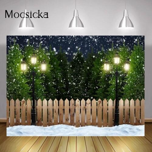 Christmas Trees Forest Backdrop Night Frozen Snow Photograhy Winter Birthday Portrait Background Xmas Cake Smash Decorations