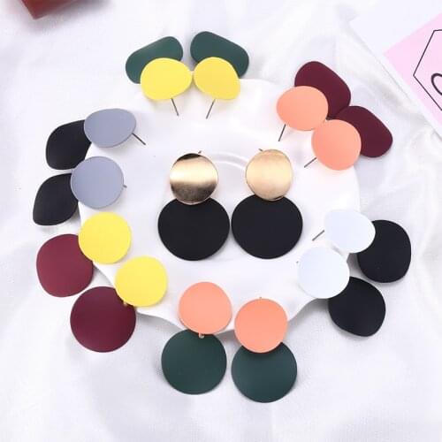 HOCOLE 2019 Korean Metal Earring Statement ZA Fashion Round Gold Metal Hanging Drop Earrings For Women Geometric Jewelry Female