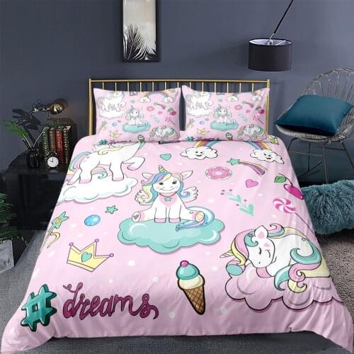Hot 3D Unicorn Duvet Cover Pillowcase Cartoon Bedding Set Twin Full Queen King Size Kids Bedclothes Cute Home Textile