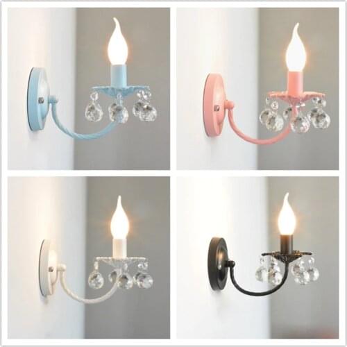 Korean Pink Crystal Wall Lamps Princess Room Girl Bedroom Color Decor Lamps Childrens Room Bedside Nordic Macaron Wall Lights