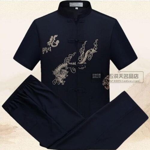 Summer Tang suit clothing Short sleeve Men Embroidery Elderly