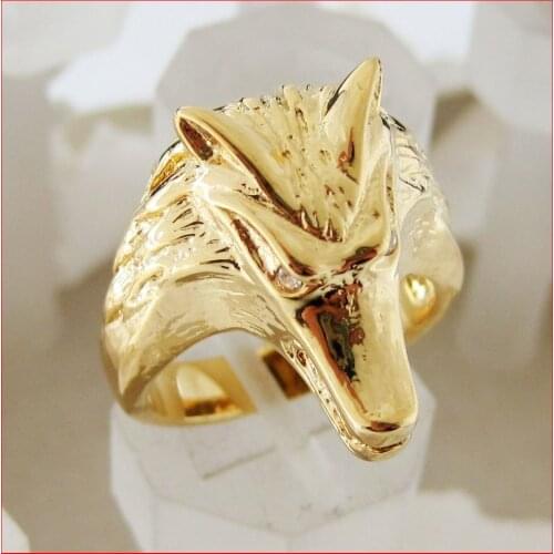 MIN ORDER 10$/CAN MIX DESIGN /NEW MEN LADY - YELLOW GOLD GP GEP OVERLAY FILLED BRASS WOLF HEAD RING SZ 8 9 10/GREAT GIFT