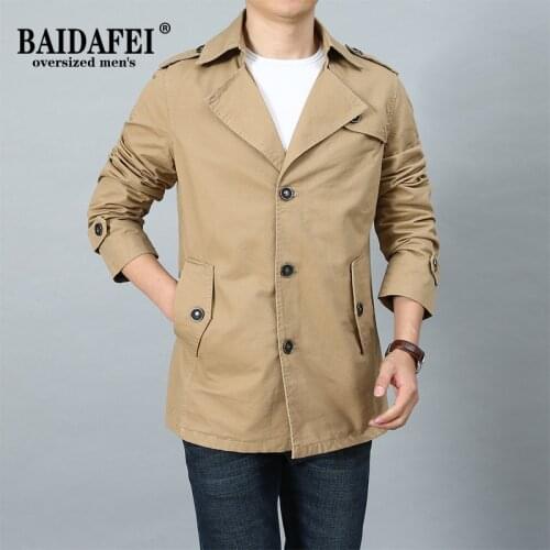 Plus Size 8XL Mens Business Jacket Fashion Autumn Men Long Cotton Windbreaker Jackets Overcoat Male Casual Trench Outtwear Coat
