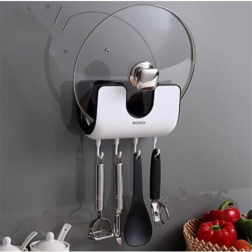 Wall Mounted Kitchen Lid Holder Storage Rack Multifunctional Kitchen Pot Cover Cutting Board Organizer with Hooks