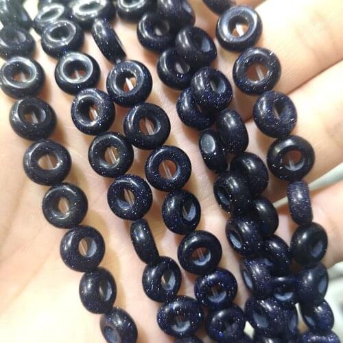 Natural Wheel 5MM Big Hole Blue Sand Stone Loose Round Gem Stone Spacer Beads For Jewelry Making DIY Bracelet Earrings 10MM