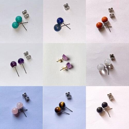 Natural fashion crystal ball earrings unisex personalized jewelry amethyst turquoise red sandstone powder crystal quartz