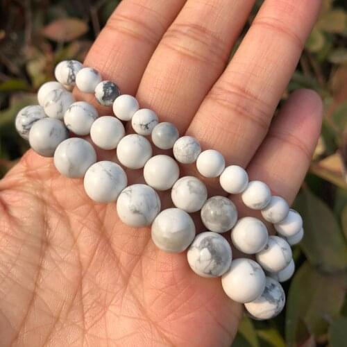 Natural Howlite Bracelet Round Beads Crystal Quartz Healing Stones Women Jewelry Gift