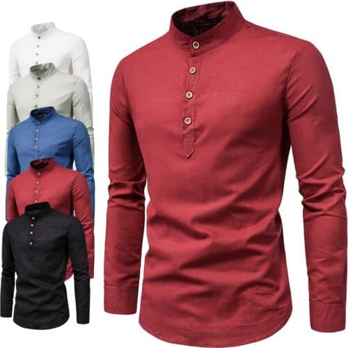 Solid Color Business Shirt Men Quick Dry Men Long Sleeve Autumn Shirts for Men Stand Collar Formal Shirts for Daily Wear