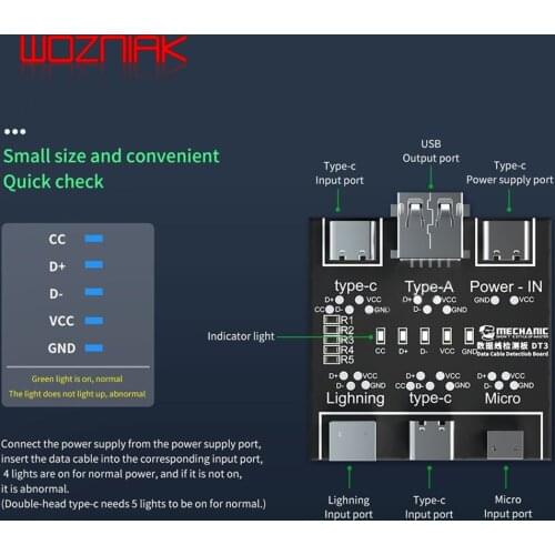 MECHANIC DT3 ON-OFF Data Cable Detection Board For iPhone Android Data Cable Type-C Micro Lightning Data Switching Test Board