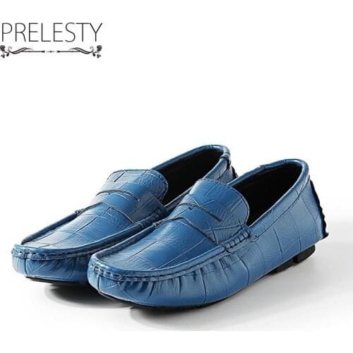 Prelesty Plus Size Leather Men Casual Shoes 38-47 Breathable Soft Moccasin Driving Blue Handmade Classical Loafer Chaussure