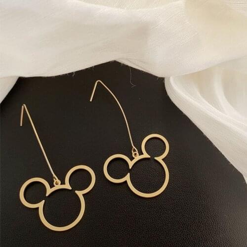 Simple Style Micky Gold Hook Earrings For Women 2021 Friends Korean Cartoon Mick Long Dangle Anime Earrings Fashion Jewelry