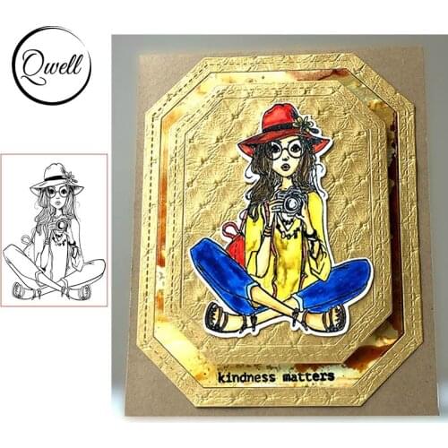 QWELL Fashion Girl Taking Photo Clear Silicone Stamps DIY Scrapbooking Crafts Paper Cards Making Template Stamps