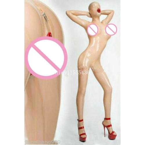 Sexy Exotic Lingerie Women Full Body Catsuit Women Jumpsuits with hood mouth&vaginal Anal condom with gloves&socks back zippers