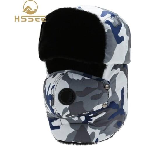 HSSEE Official authentic fashion camouflage mens winter hat windproof and warm unisex outdoor hat full coverage ear protection