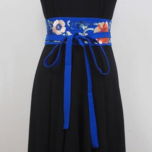 SeeBeautiful Simple Flower Embroidery Lace Up Waist Seal Wide Belts Woman Summer 2021 New Fashion All Match E645