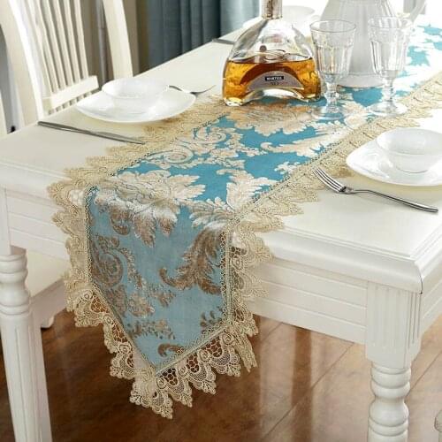 Blue Lace Table Runner European Dining Table Sharp Corner Fabric Tablecloth Fashion Rectangular TV Cover Cloth Dust Cover