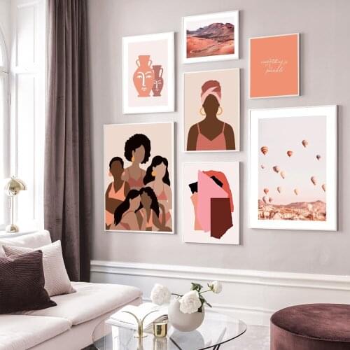 Scandinavian Landscape Canvas Painting Hot Air Balloon Poster Abstract Woman Quote Wall Art Print Pictures Living Room Decor