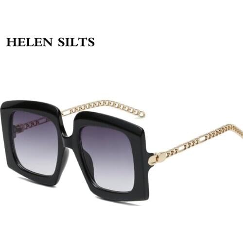 Alloy Chain Oversized Sunglasses Women Vintage Gradient Shades Sun Glasses Female Fashion Eyewear UV400 Oculos De Sol Feminino