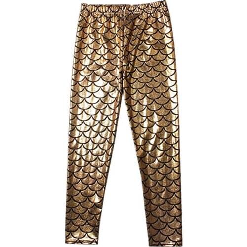 SPEERISE Children Fish Scale Ankle-length Pants Gold Girls Metallic Spandex Dance Ballet Silver Leggings Free Shipping