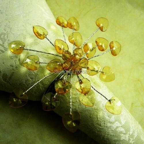 Heart flower napkin ring, beaded wedding napkin holder