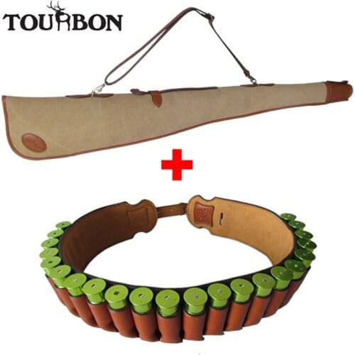 Tourbon Hunting Accessories Canvas Gun Case Shotgun Slip Padded Protection Bag 12Gauge Cartridge Ammo Belt Leather Shooting