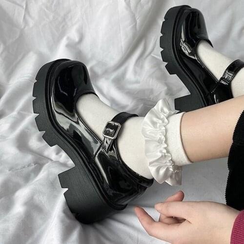 Round Toe Small Leather Shoes Womens British Style 2021 Japanese Black Thick-soled Buckle Womens Shoes Single Shoes