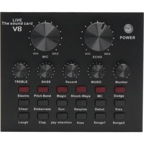 V8 Audio Sound Card External USB Headset Microphone Webcast Live Broadcast Sing In Home Entertainmen For Phone Computer TV