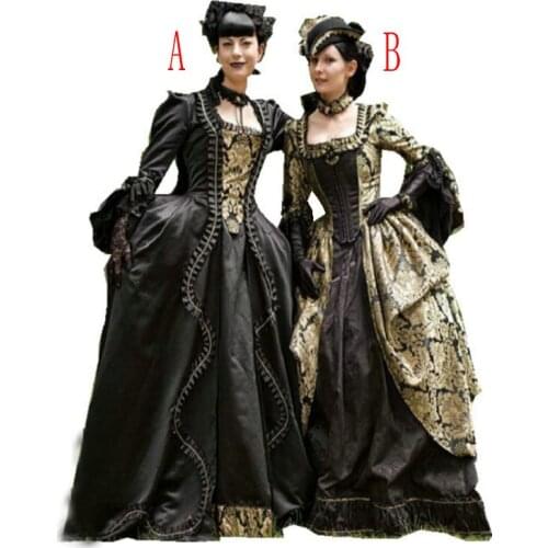 Historical Customer-made Black Vintage Costumes Renaissance Dress Steampunk dresses Gothic Cosplay Halloween Dresses C-1216