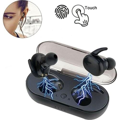 Hot Sales TWS Binaural Wireless Bluetooth Earphone 5.0 Fingerprint Touch Sports Earbuds Built-in Mic Headphone with Charging Box