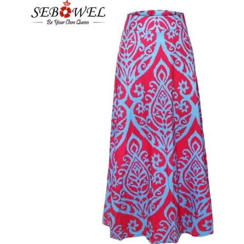 SEBOWEL 2019 Summer Print Black Long Skirt Women Casual Loose Maxi Boho Beach Skirt Female High Waist Print Ankel Length Skirts