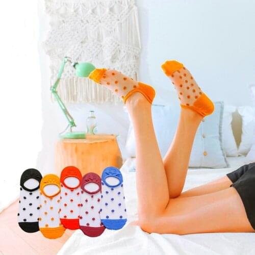 5 pairs of female lace socks, breathable crystal glass silk, Sichuan well girls' point transparent candy, summer invisible socks