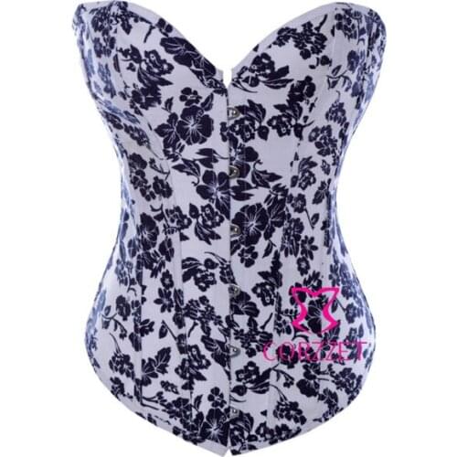 Beauty Floral Print Denim Corset Bustier Top Sexy Womens Jean Corselet Shaper Burlesque Corpete