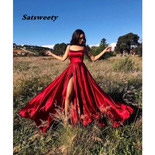 Womens Halter Satin Long Prom Dresses with Pockets Criss Cross Open Back Side Slit Dinner Party Dresses Free Shipping