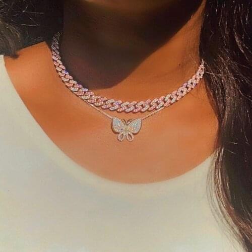Rose Gold 3 Colors 41cm With 10cm Extend Box Chain Micro Pave Cz Cute Animal Butterfly Pendant Necklace For Women