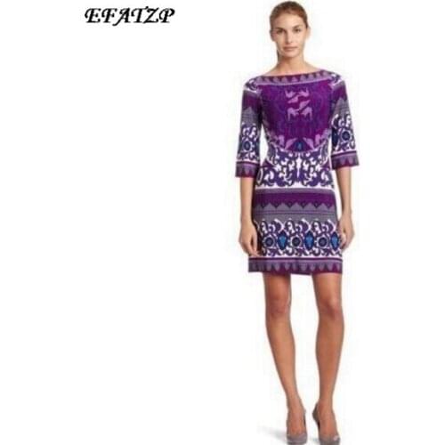 2015 Spring Runway Designer Dress Womens Half Sleeves Colourful Geometric Printed Plus Size XXL Straight Jersey Silk Dress