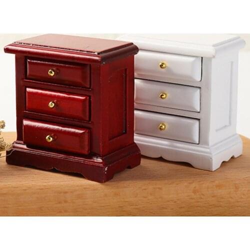 1/12 Dollhouse Mini Exquisite Wooden Furniture Bedside Drawer Cabinet Model Toy
