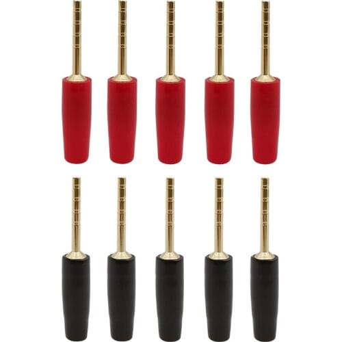 10Pcs Copper Gold-Plated Straight Pin 2mm Banana Plug Terminals Hi-Fi Speaker Plugs Wiring Connector Adapter