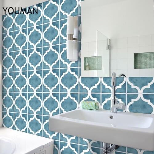 3D Europe Waterproof Imitation Tile Wallpaper Sticker Retro Bathroom PVC Floor Wall Sticker DIY Home Decor Art Wallpaper Borders