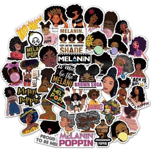 50pcs/pack Black Pretty Girl Melanin Poppin Graffiti Sticker Proud To Be Me Bicycle Guitar Skateboard Anime DIY Dacals Kids Toys