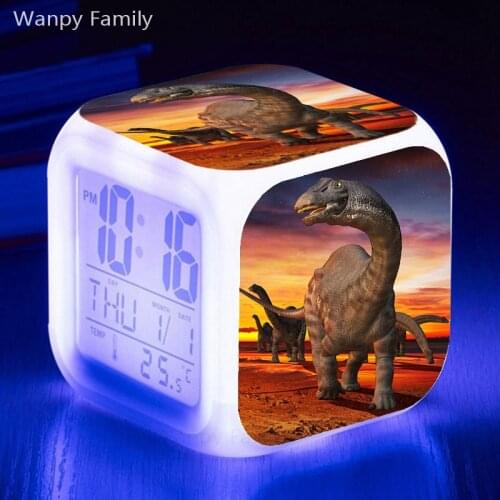 Jurassic Dinosaur LED Alarm Clock 7 Color Changing Glowing Digital Alarm Clock For Kids Gift Multifunction Flash Watche Clock