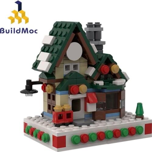 Buildmoc Creator City Architecture Mini Winter Post Office Street View Houses Building Blocks Ideas House Toys Christmas Gifts