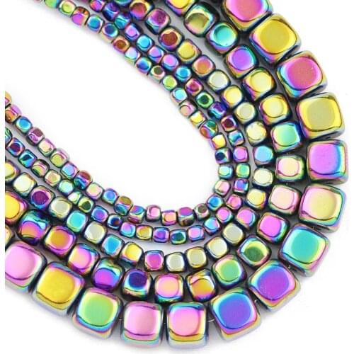 Natural Stone Cube Multicoloured Hematite Beads 2/3/4/6MM Square Spacer Loose Beads For Jewelry Making Diy Bracelet Accessories