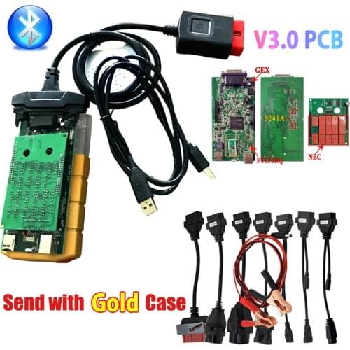 BEST Gold COLOR CASE 2021 vd ds150e cdp for delphis V3.0 pcb nec-relays blueooth 2017.r3 NEW keygen obd2 scanner+8 car cables
