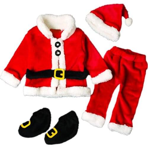 Citgeett Fall Autumn Winter Christmas Baby Boy Girl Santa Claus Tops+Pants+Hat+Shoes Xmas Clothes WARM Set