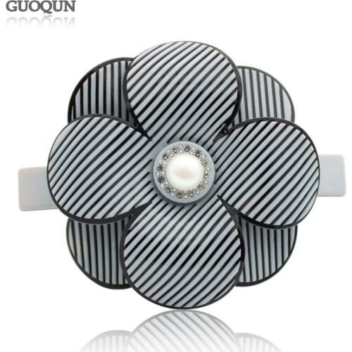 French Design Hair Barrette - Cellulose Acetate Rhinestone Flower Hair Clip Accessory for Women Lady Vintage Hair Ornament Daily