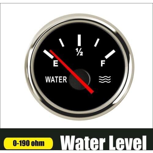 52mm Water Level Gauge 0~190 ohm With Red Backlit Stainless Steel Bezel For Car Marine Boat Water Tank Level Indicator Gauge