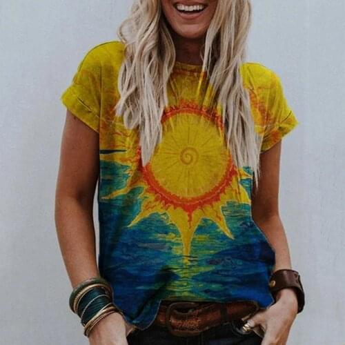 Vintage Woman Tshirts Plus Size Women Short Sleeve Sunshine Printed V-Neck Tops Tee T-Shirt Graphic T Shirts Mujer Camisetas